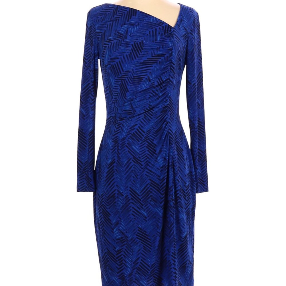 Chaps Asymmetrical Neckline Blue/Black Print-Size L